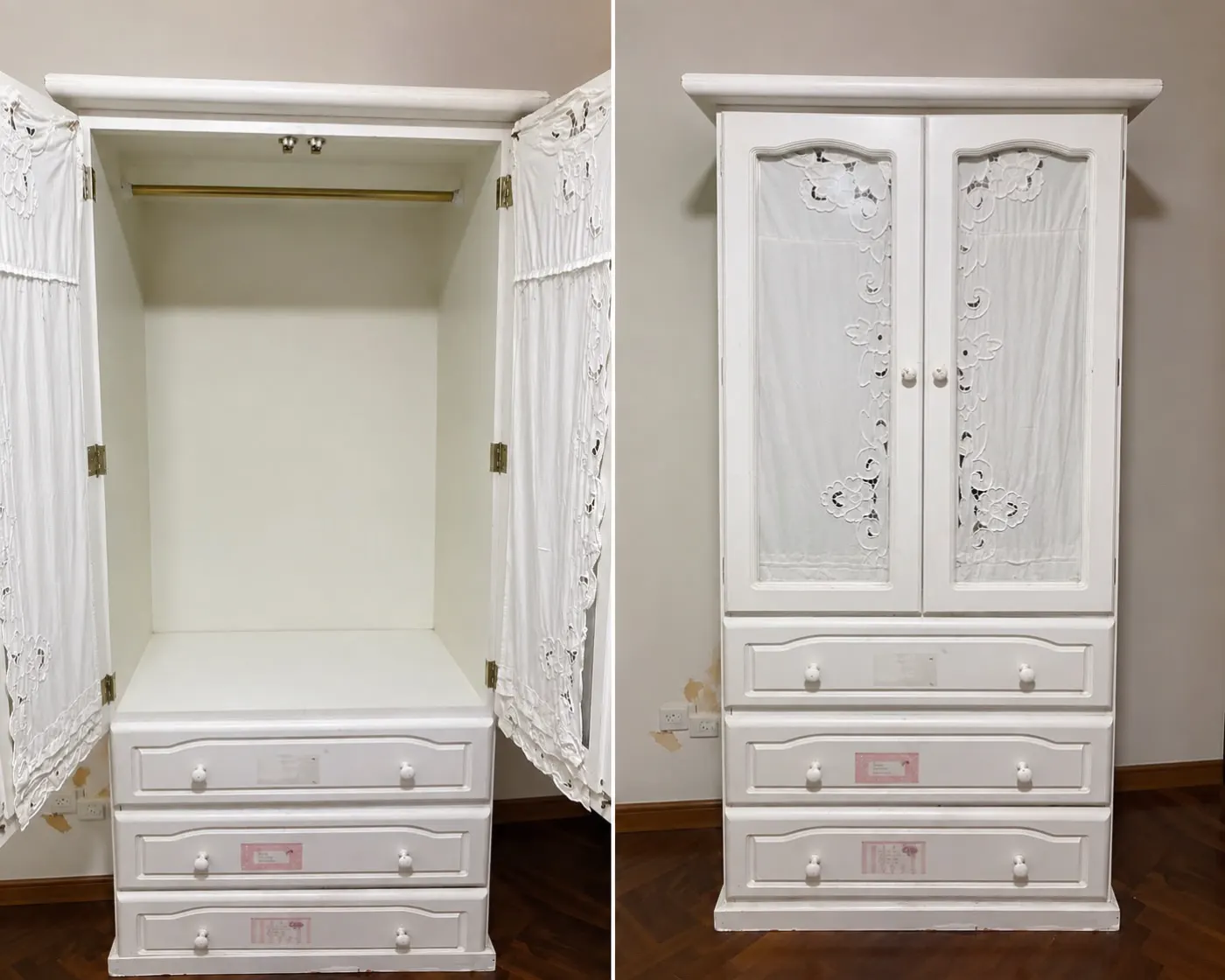 Placard Ropero de Bebe Puertas de vidrio. De madera laqueada en blanco