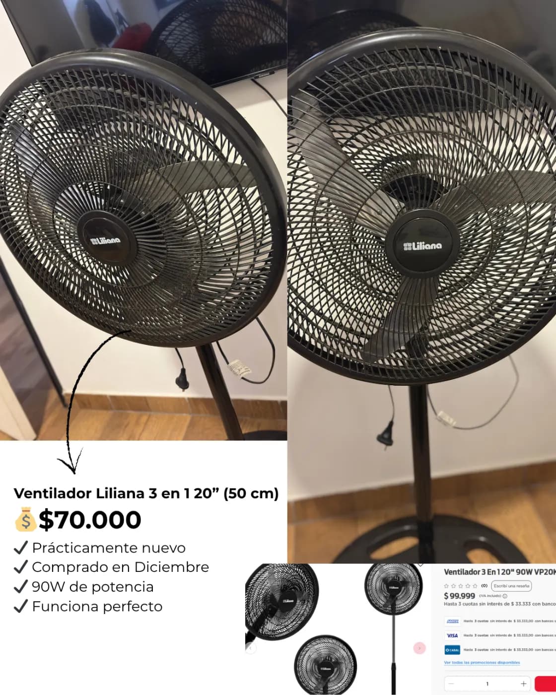 Ventilador Liliana 3 en 1 20” (50 cm)