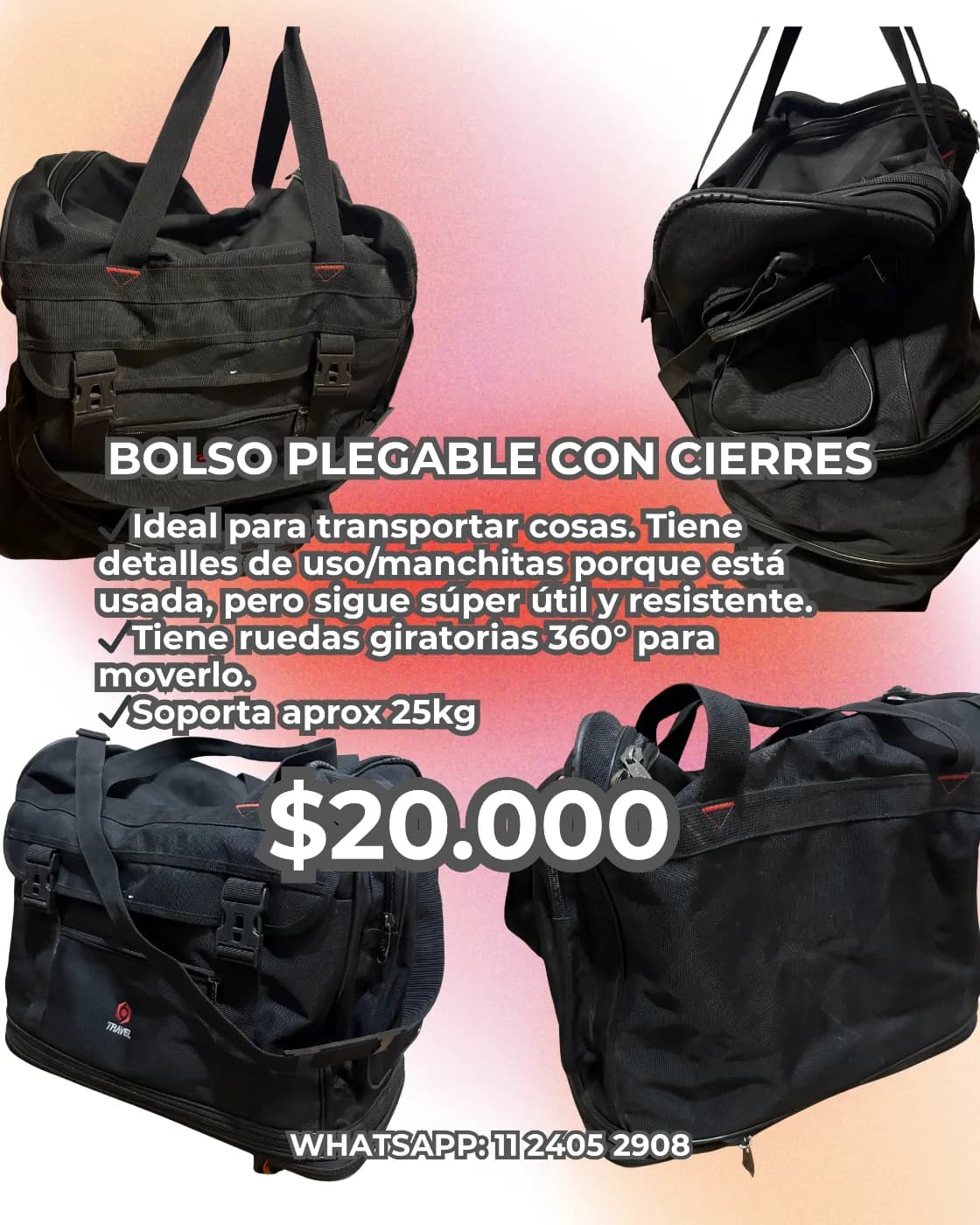 Bolso plegable mediano con cierres usado