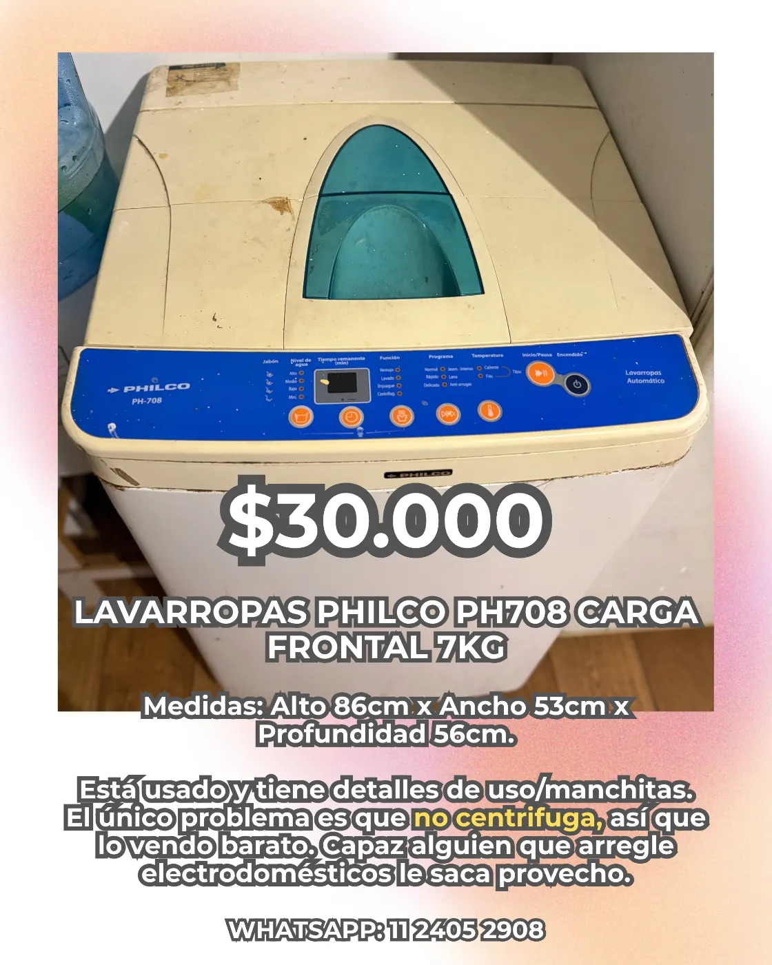 Lavarropas Philco ph780 carga frontal 7kg REMATO