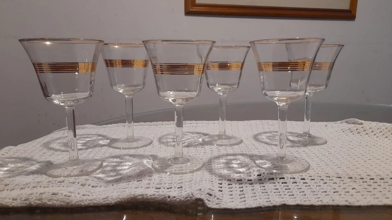 Juego De 6 Copas Vintage Cristal/vidrio Con Filete De Oro Retro