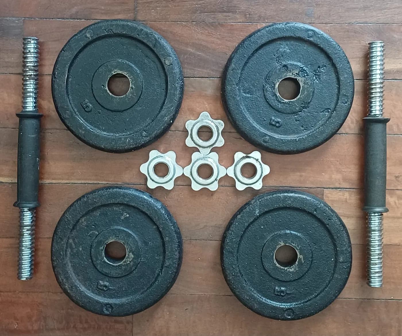 Set mancuernas cromadas más 4 discos de hierro = 20 kg