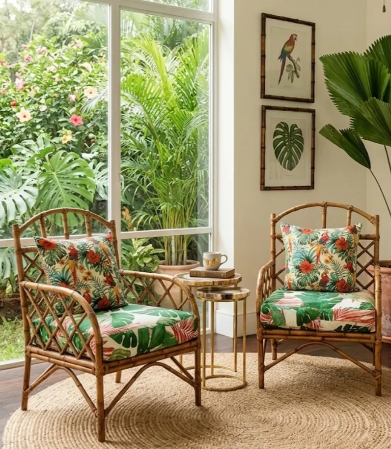 Promo combo 02 Sillones individuales mimbre, con almohadón con cierre tela lavable