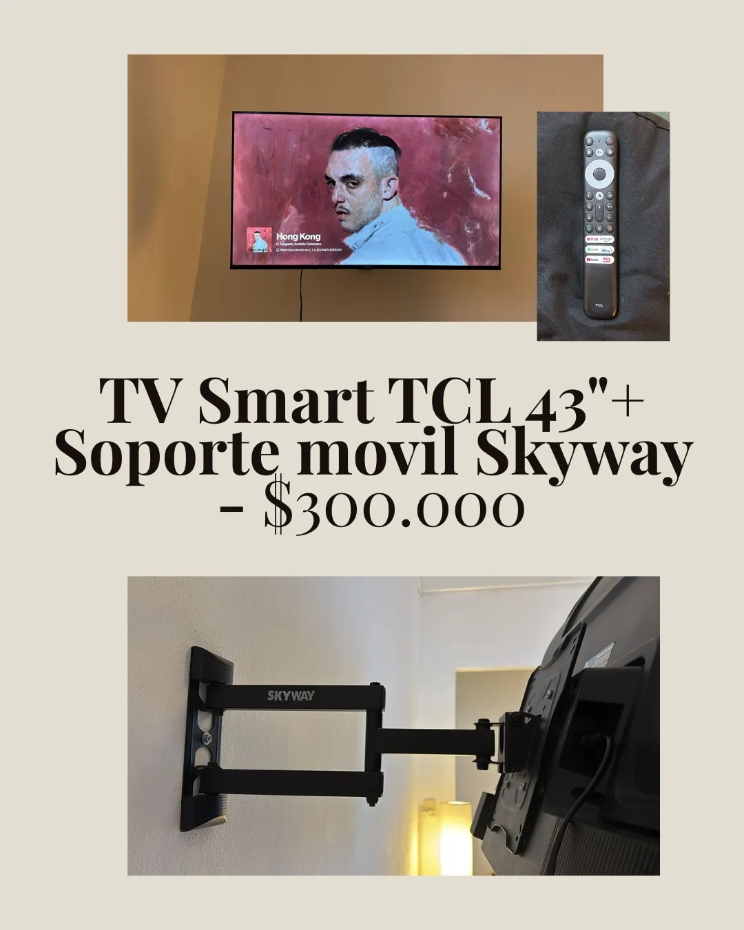 TV Smart TCL 43" con Soporte Movil Skyway