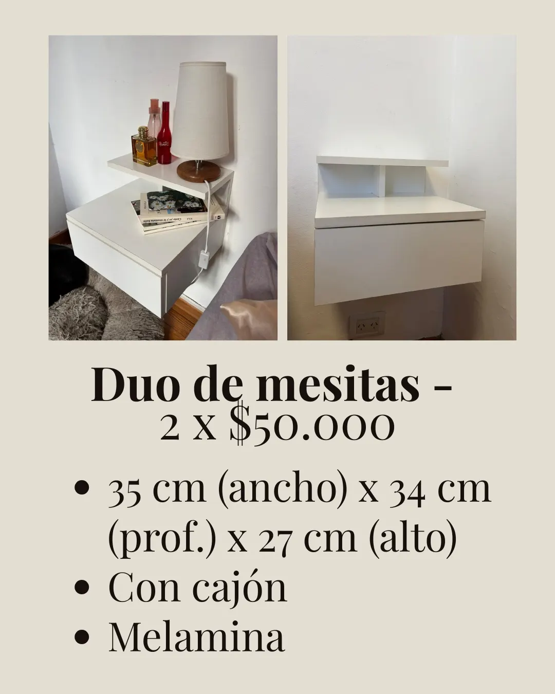 Mesitas de luz de melamina blanca - Se venden en duo!