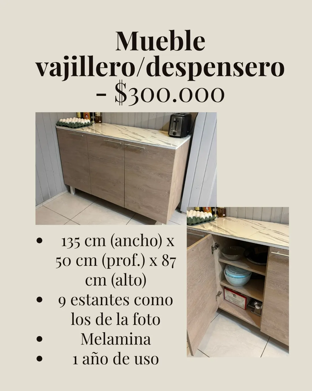 Mueble vajillero y/o despensero de melamina