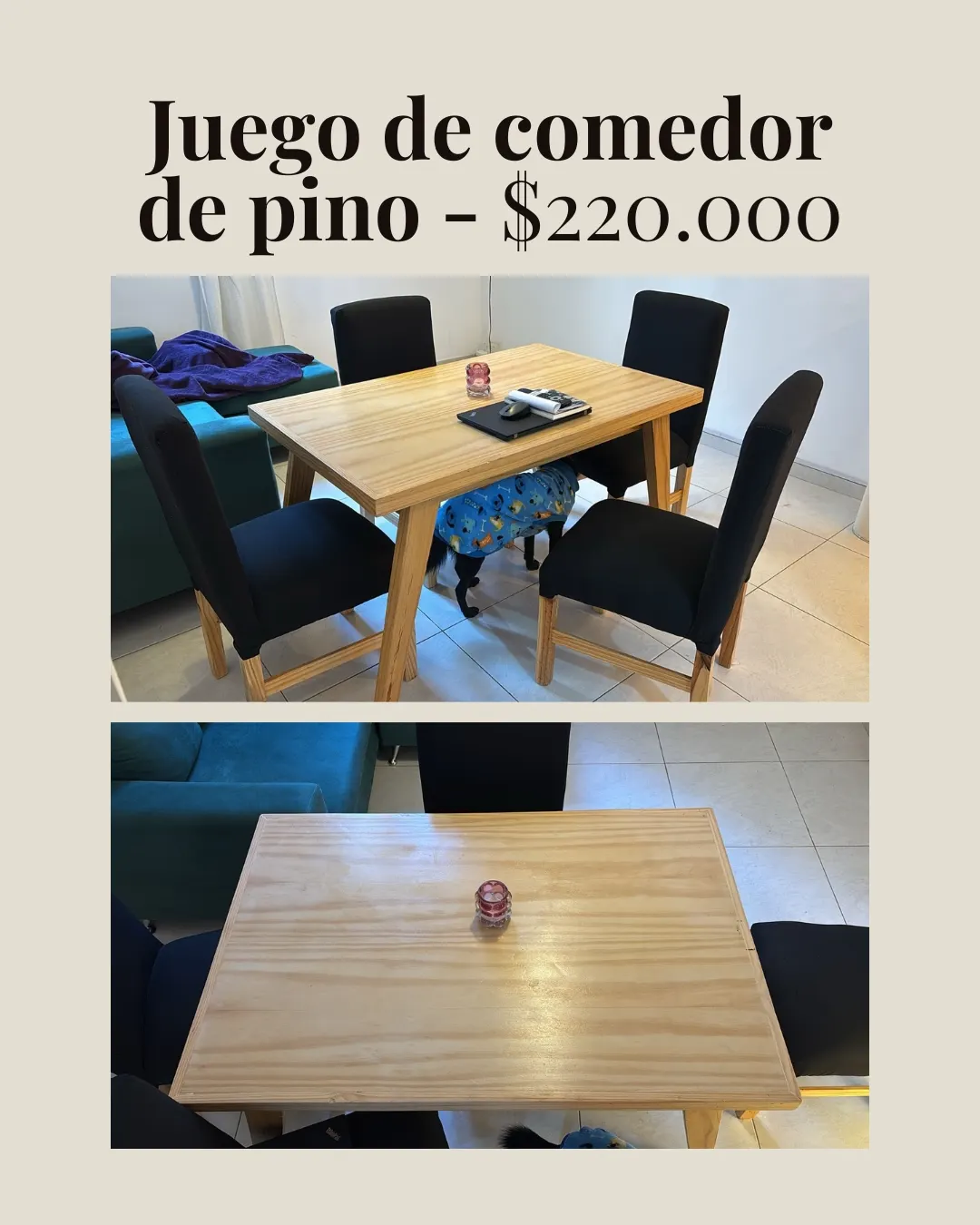 Juego de comedor de pino - Mesa + 4 sillas
