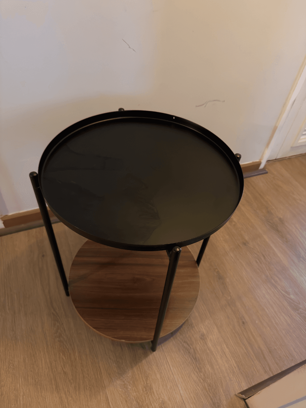 Mesa Auxiliar 2 Niveles Metal y Madera Negra Estilo Industrial 42x42x52 cm