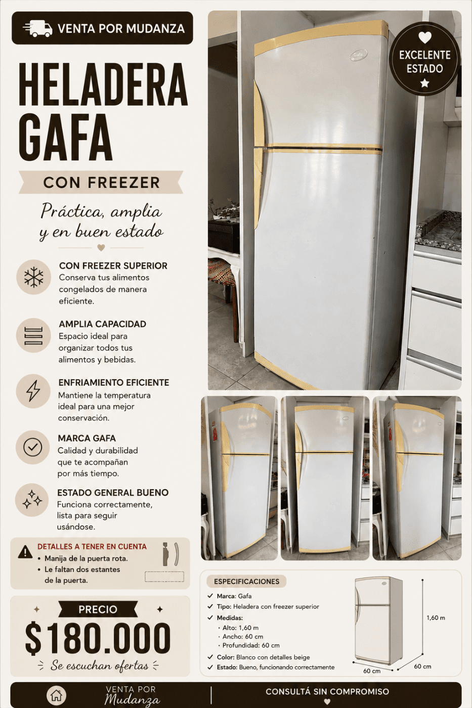 Heladera Gafa con frezzer