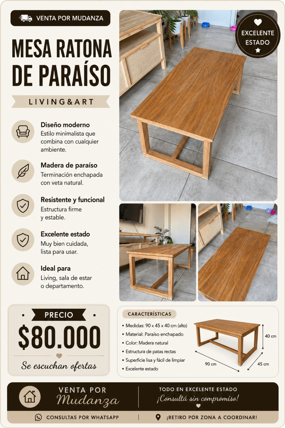 Mesa ratona de paraíso enchapada