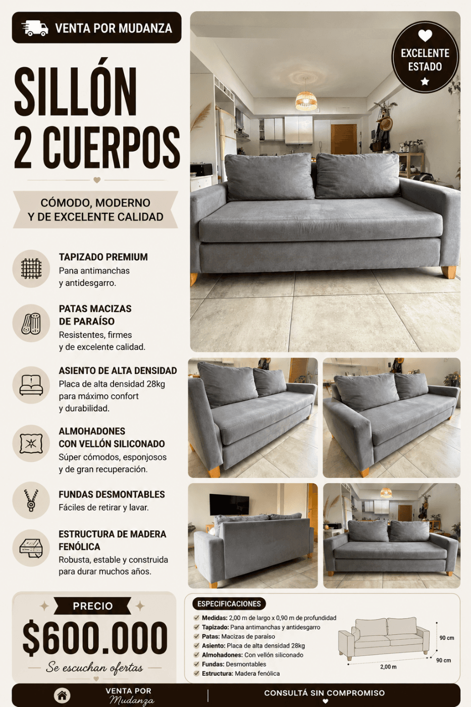 Sillon de tres cuerpos