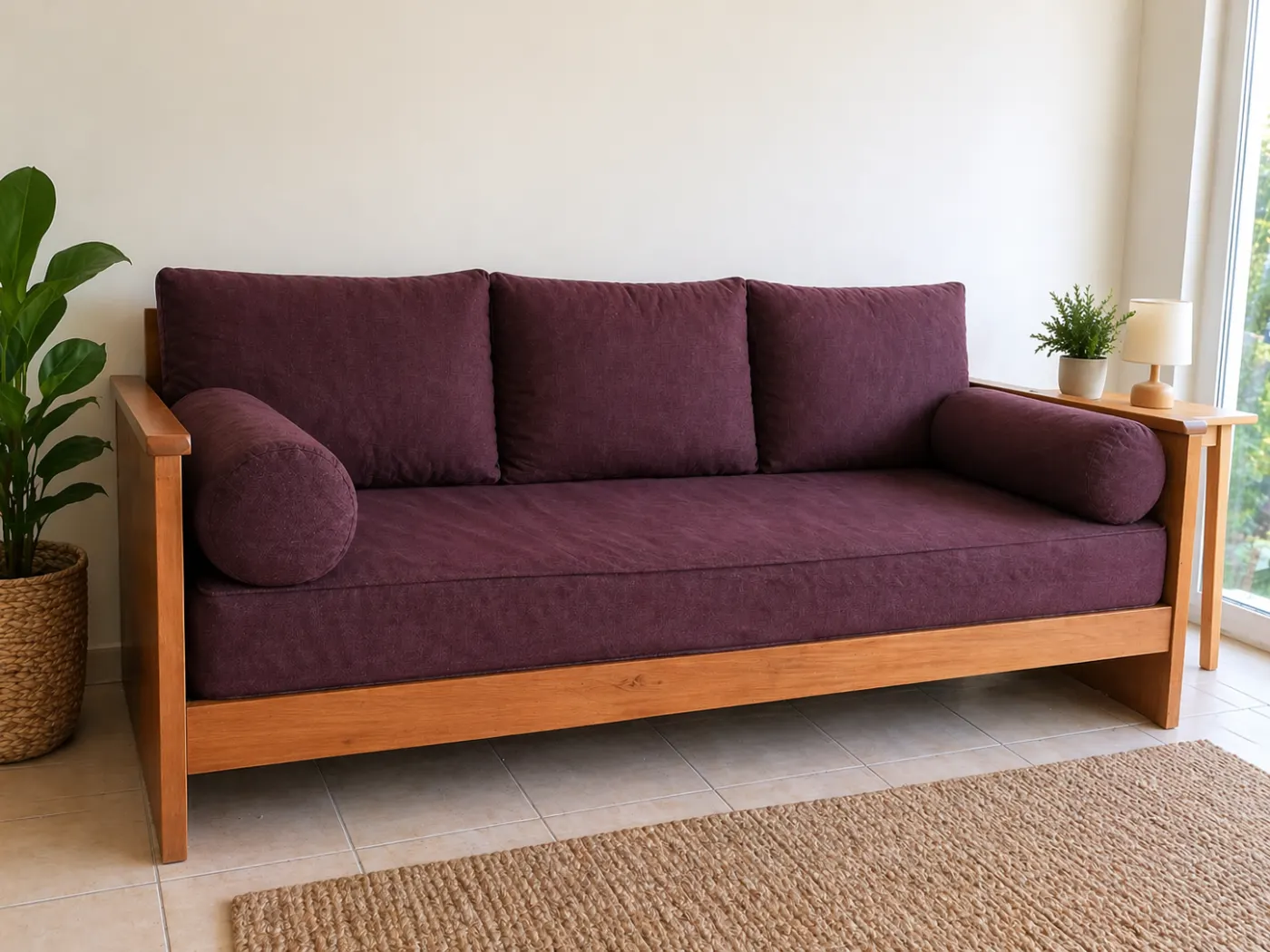 Sofá cama más colchón Piero 1 plaza y almohadones
