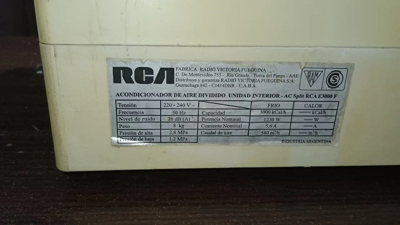 Aire Acondicionado RCA 3000 Frigorías
