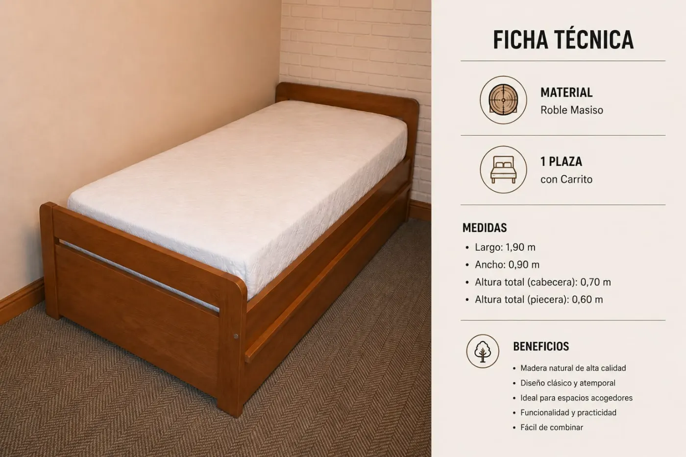 CAMA CON CARRITO 1 PLAZA