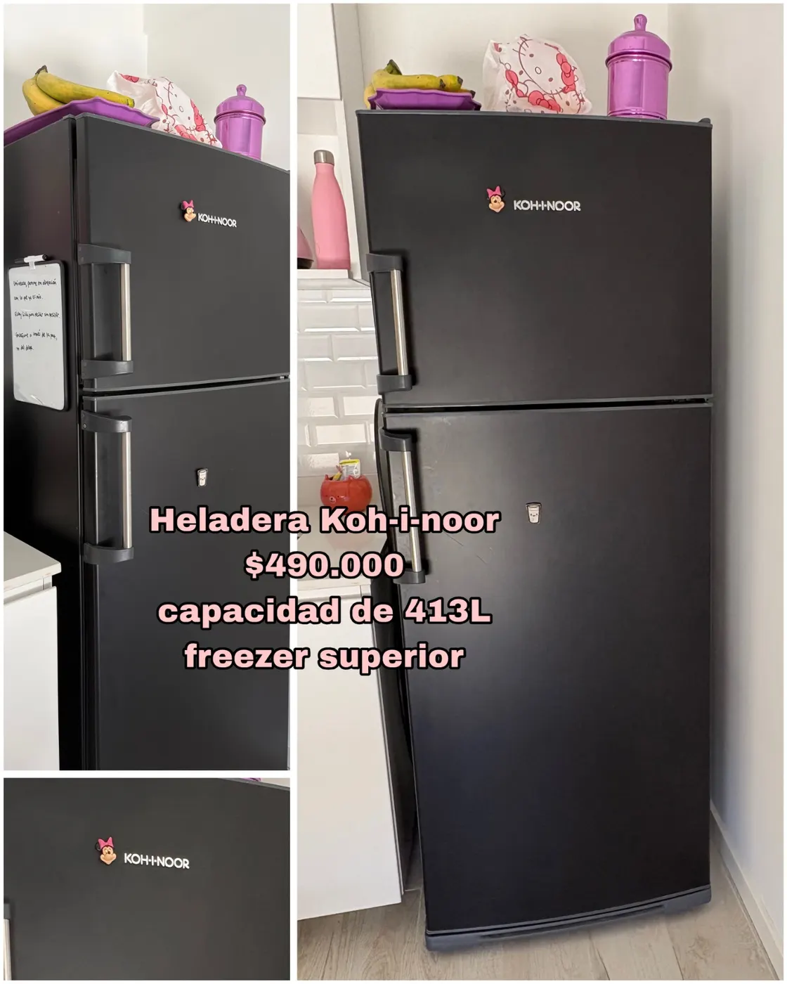 Heladera con freezer superior Koh-i-noor negro mate 413L no frost