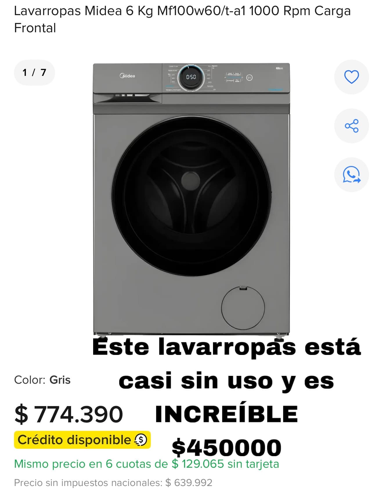 Lavarropas sin uso MIDEA 6kg